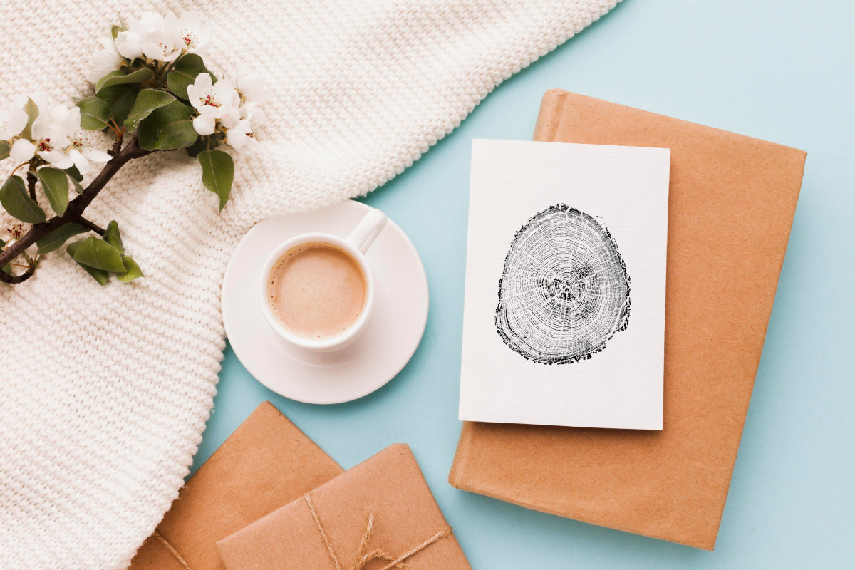 boho greeting card with a tree ring print