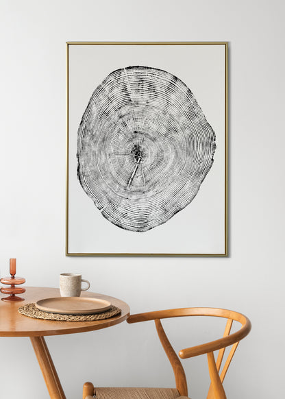 tree ring prints wall art in a modern dining room